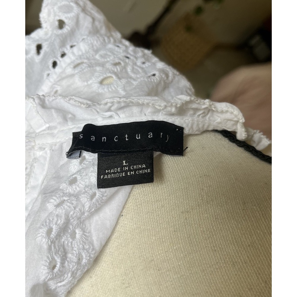 Sanctuary White Eyelet Top Sz Large Women Ruffle Cap Sleeve Cotton - Picture 3 of 7